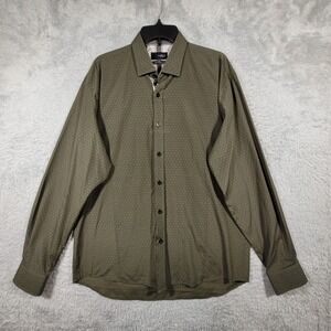 Eight X Premium Button Up Mens XL Olive Green Geometric Print Classic Fit Buckle